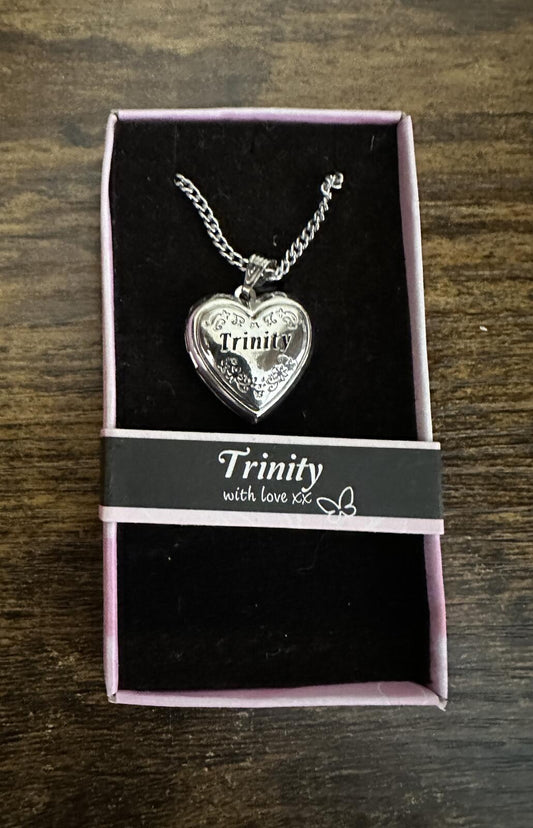 Love Lockets Silver tone Engraved Trinity Necklace