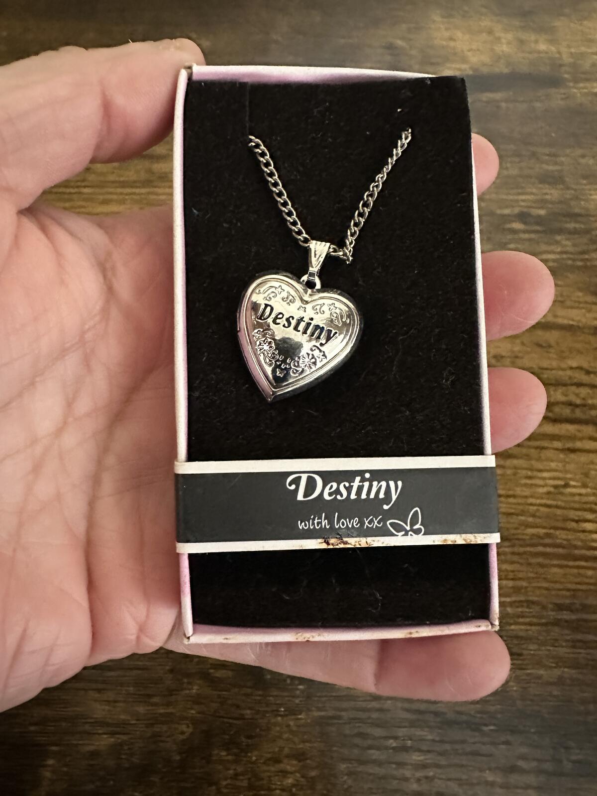 Love Lockets Silver tone Engraved Destiny Necklace