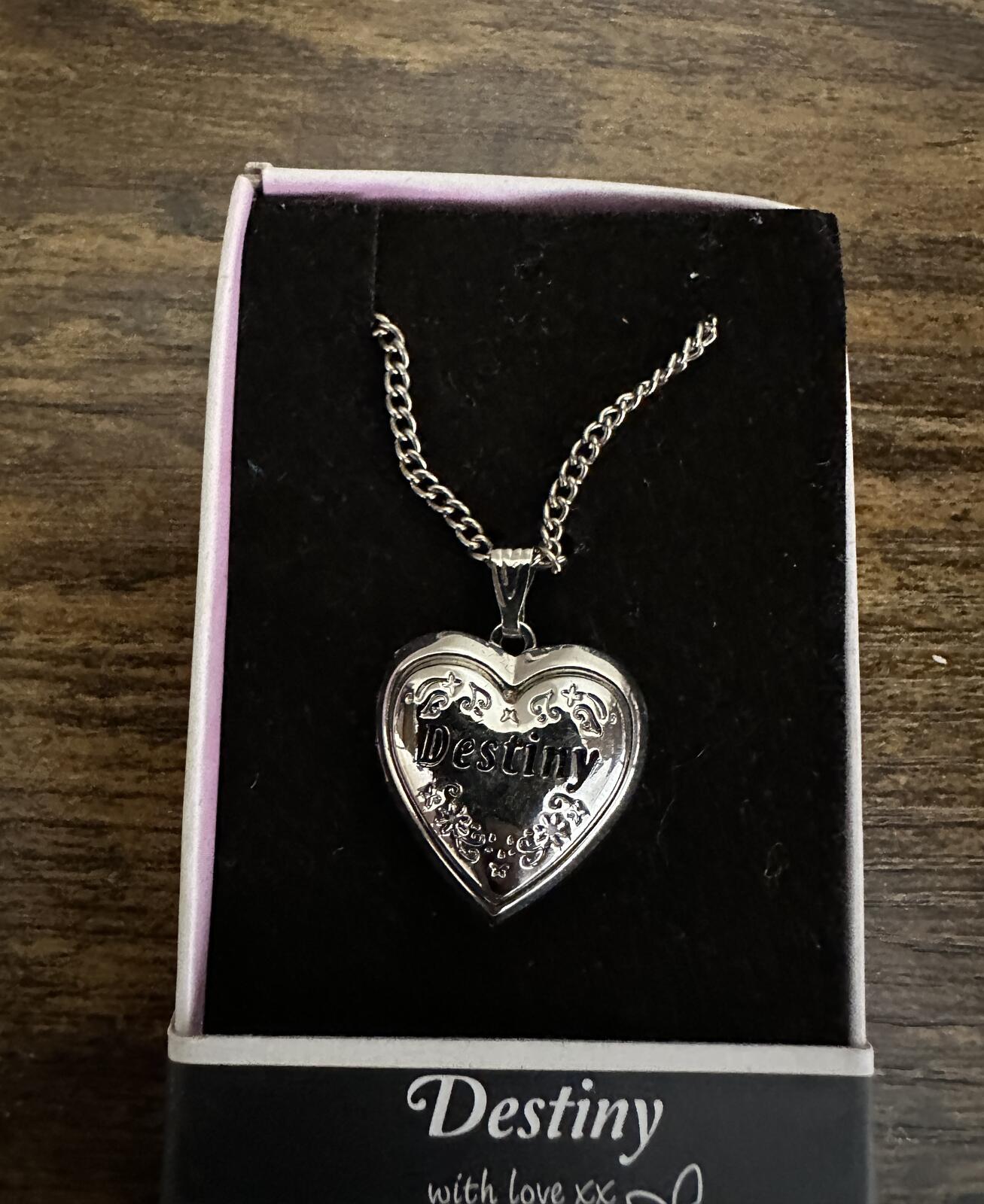 Love Lockets Silver tone Engraved Destiny Necklace