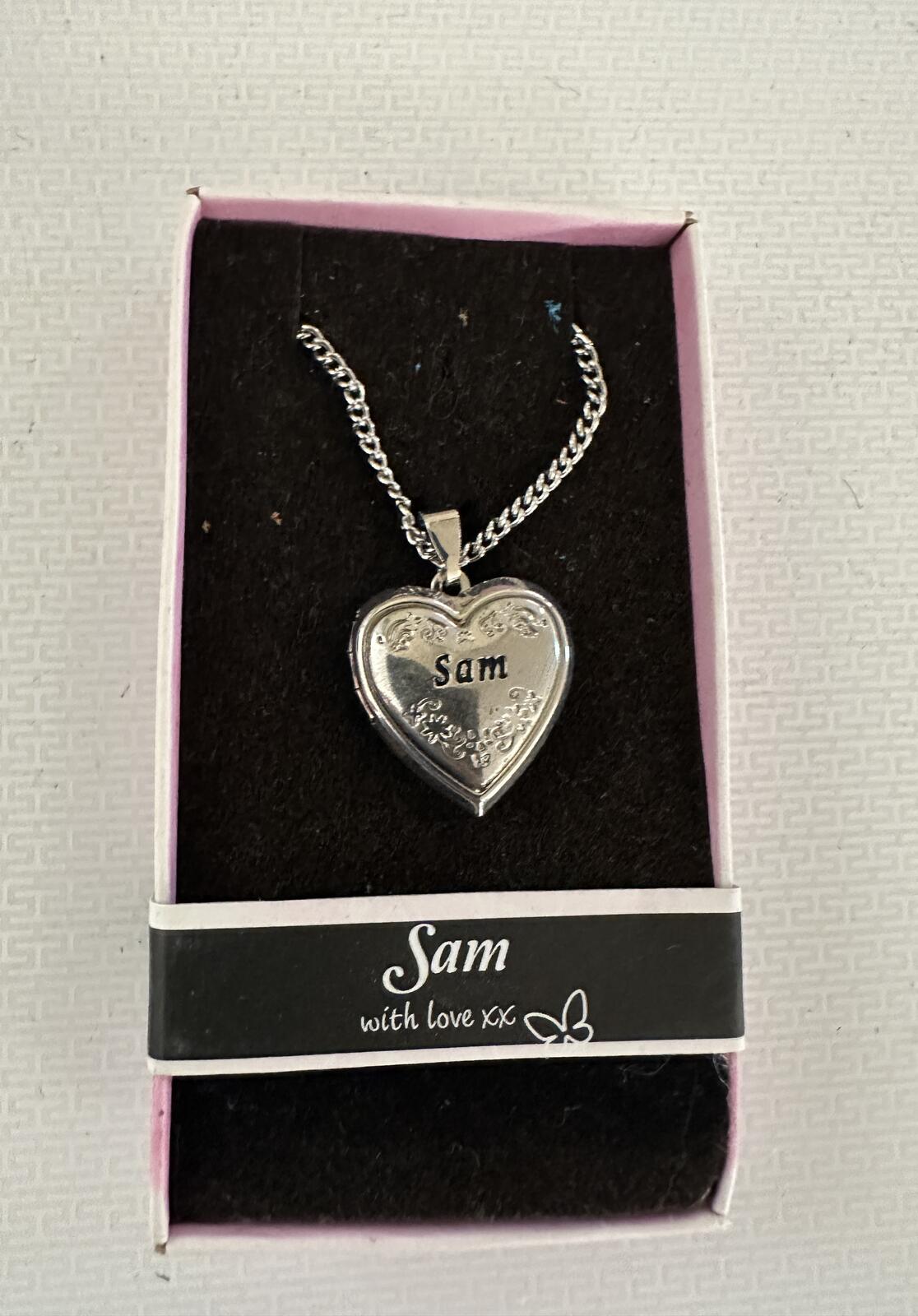 Love Lockets Silver tone Engraved Sam Necklace