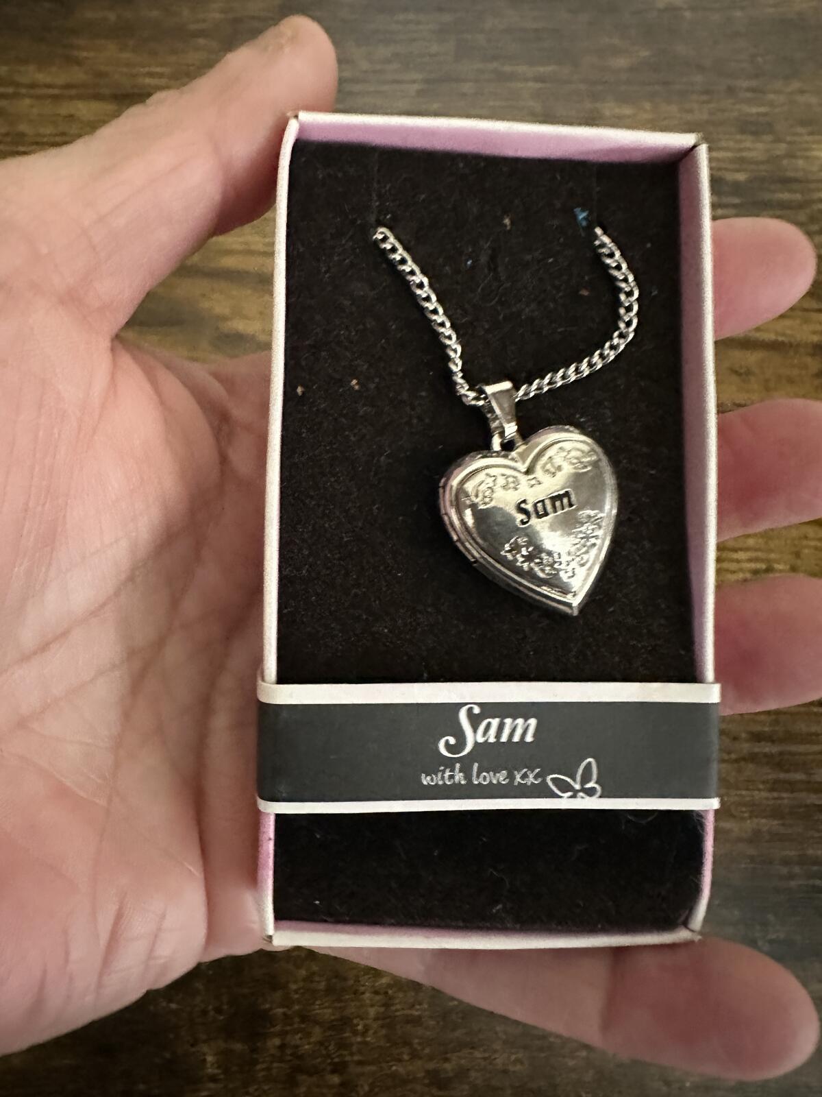 Love Lockets Silver tone Engraved Sam Necklace