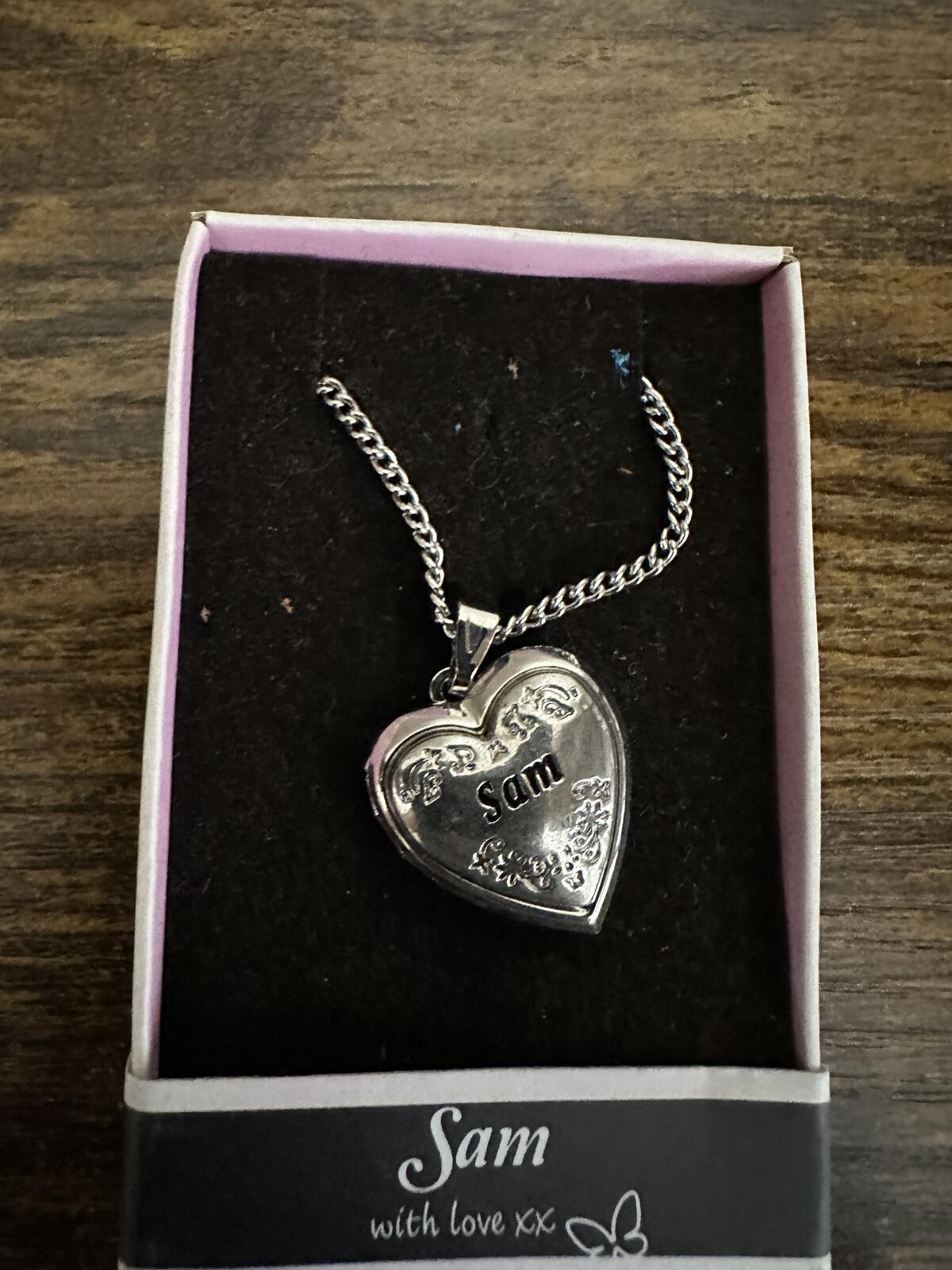 Love Lockets Silver tone Engraved Sam Necklace