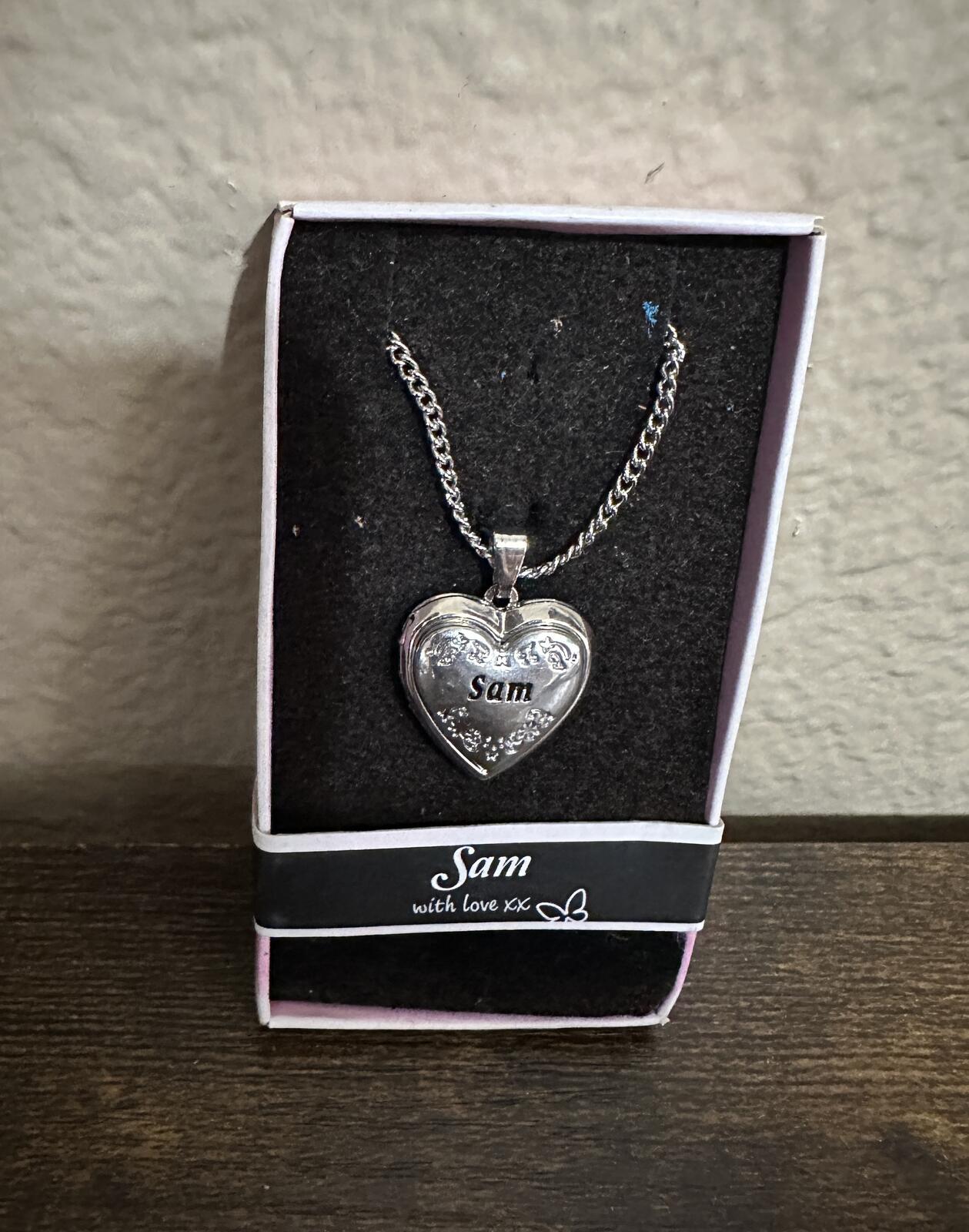 Love Lockets Silver tone Engraved Sam Necklace
