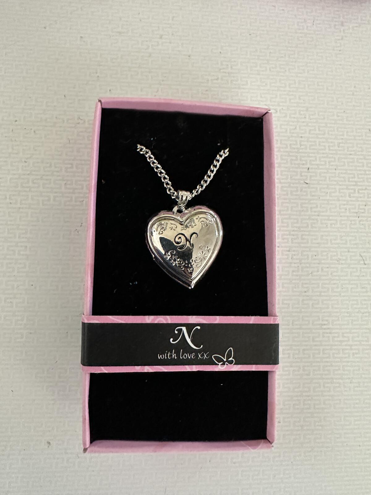 Love Lockets Silver tone Engraved Initial N Necklace