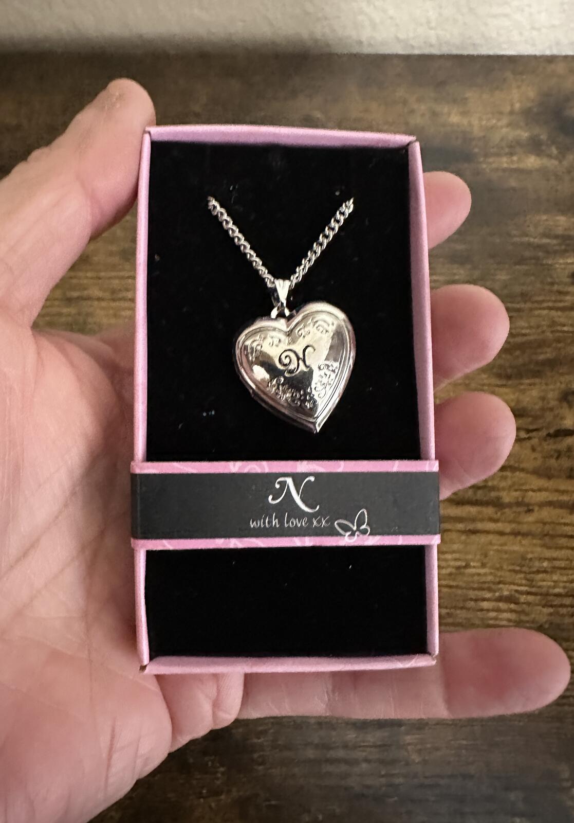 Love Lockets Silver tone Engraved Initial N Necklace