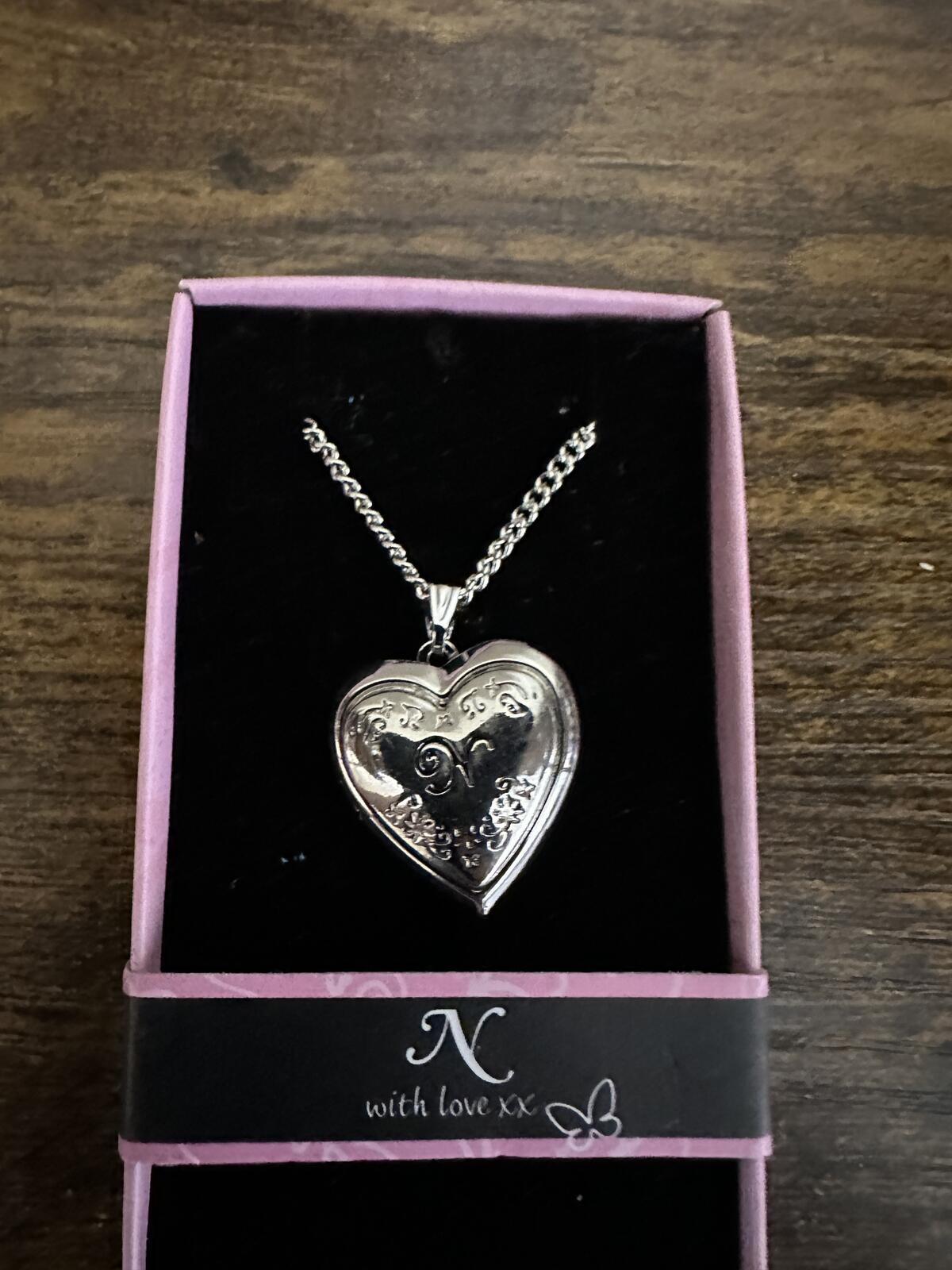 Love Lockets Silver tone Engraved Initial N Necklace