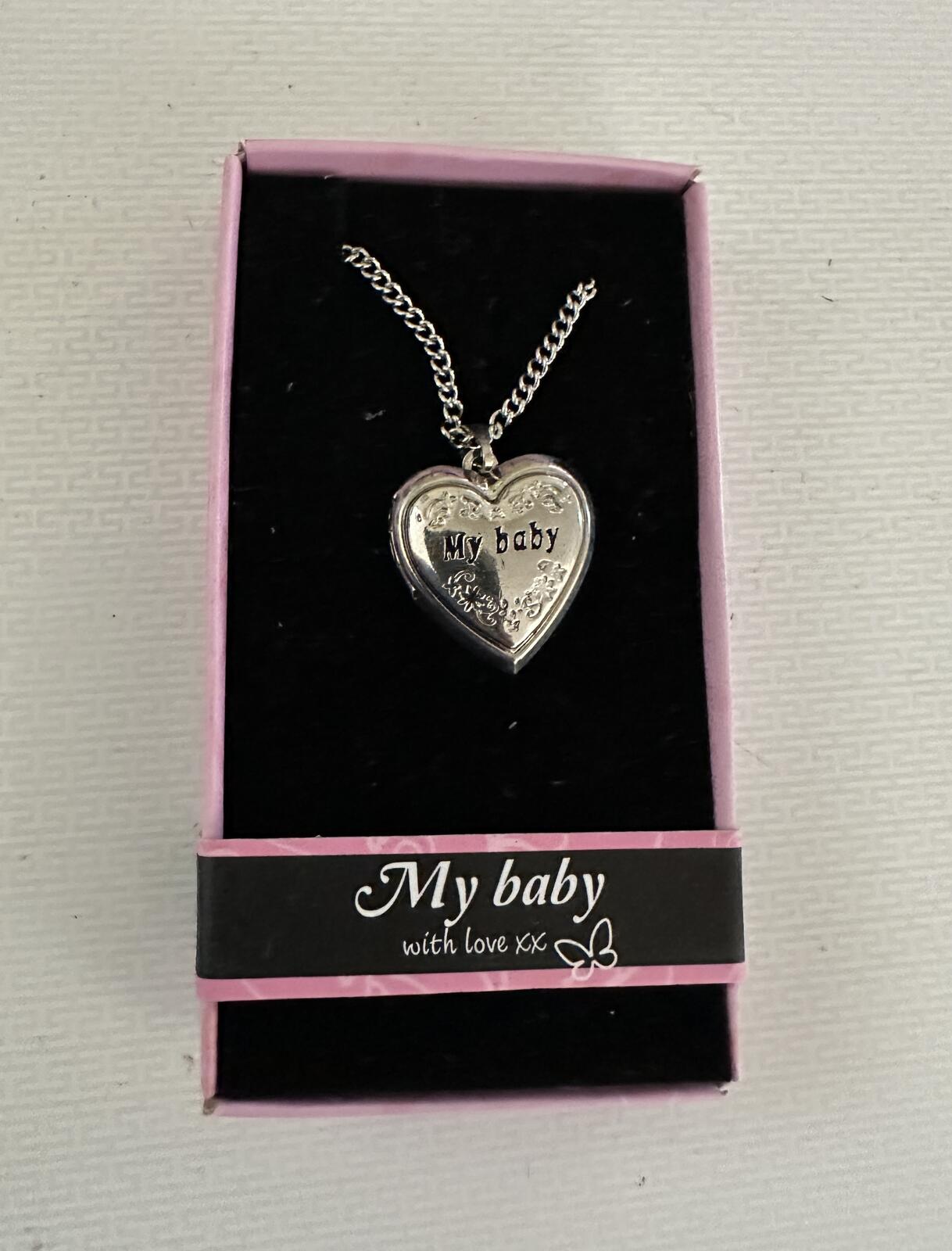 Love Lockets Silver tone Engraved My Baby Necklace