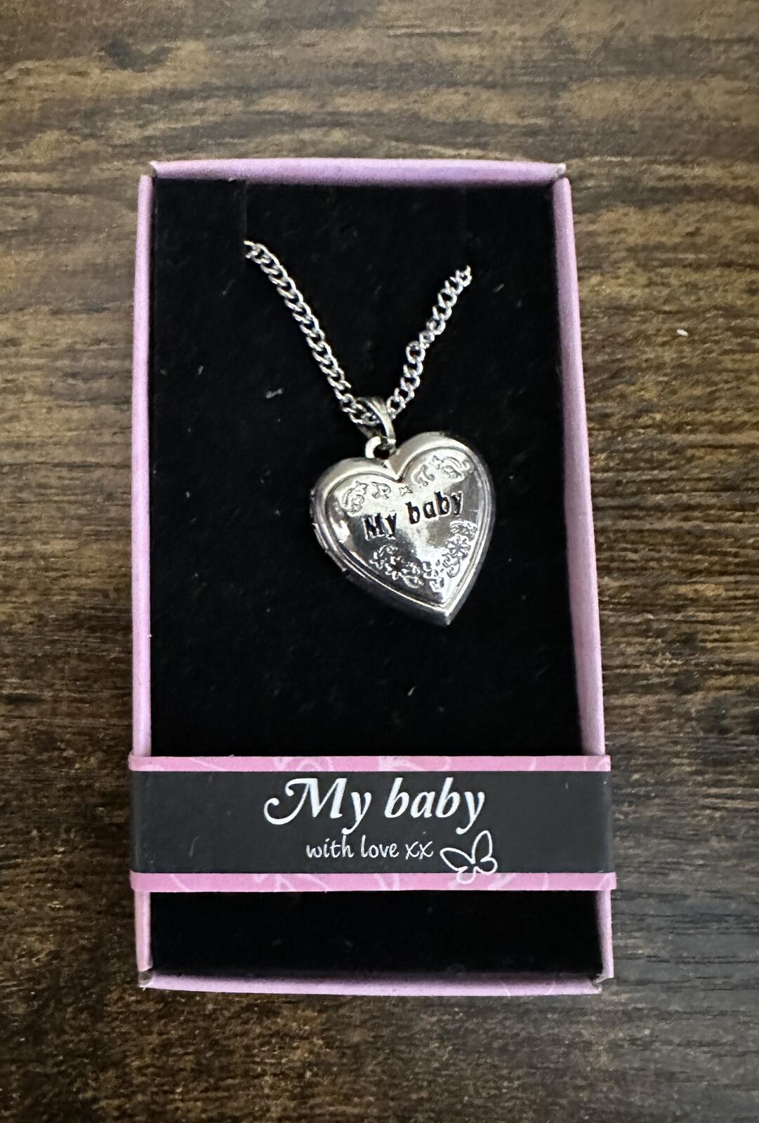Love Lockets Silver tone Engraved My Baby Necklace