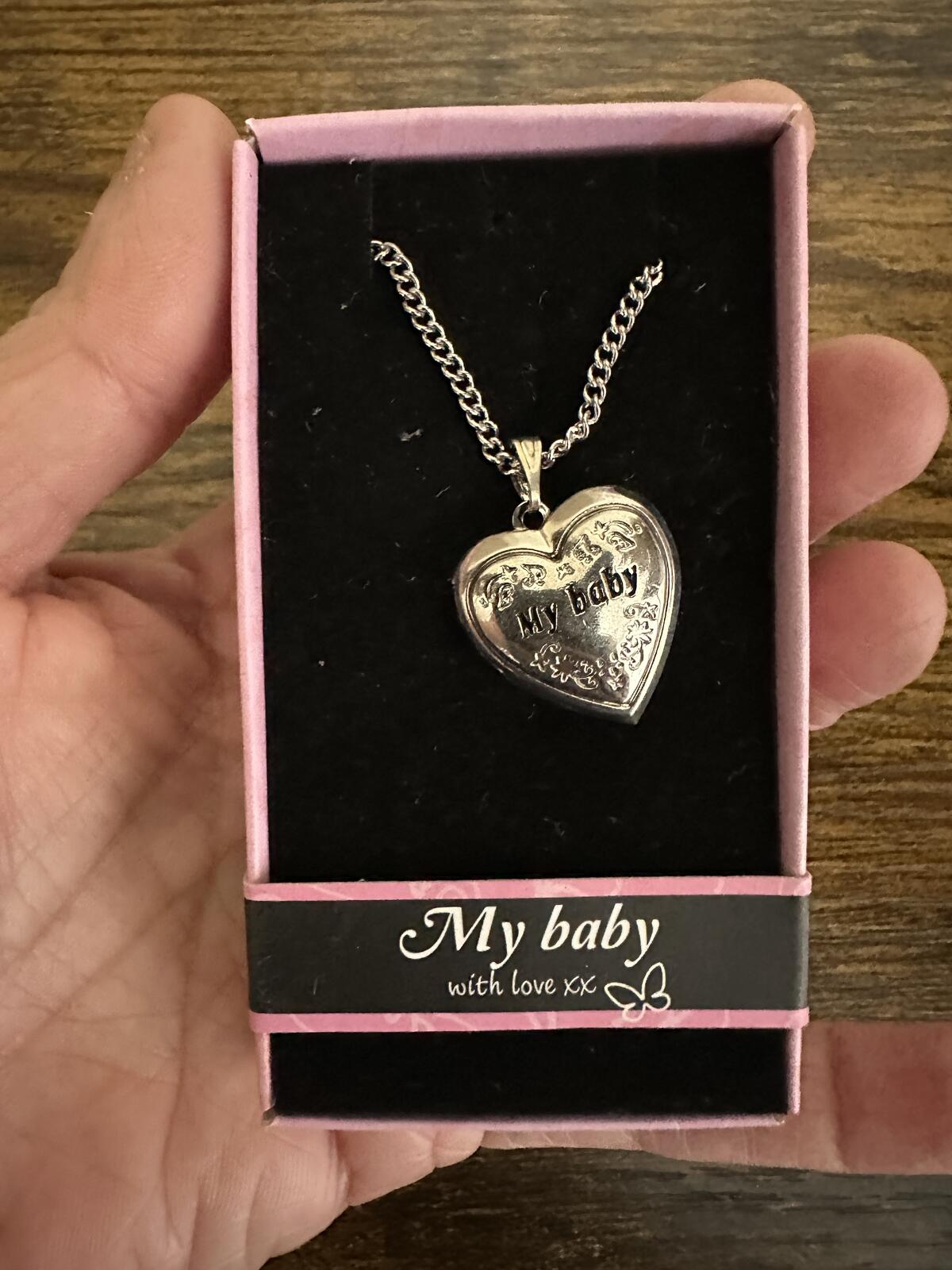 Love Lockets Silver tone Engraved My Baby Necklace