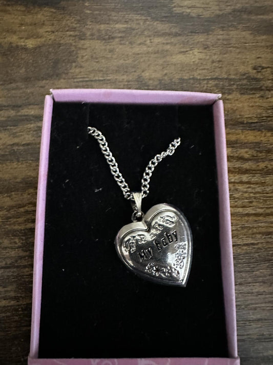 Love Lockets Silver tone Engraved My Baby Necklace