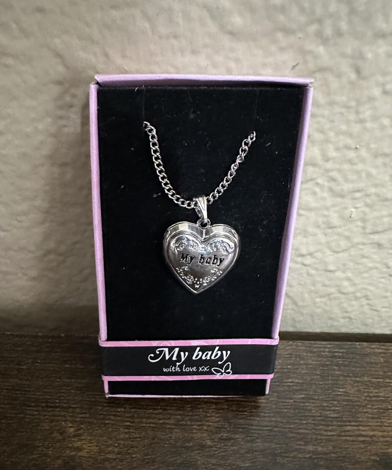 Love Lockets Silver tone Engraved My Baby Necklace