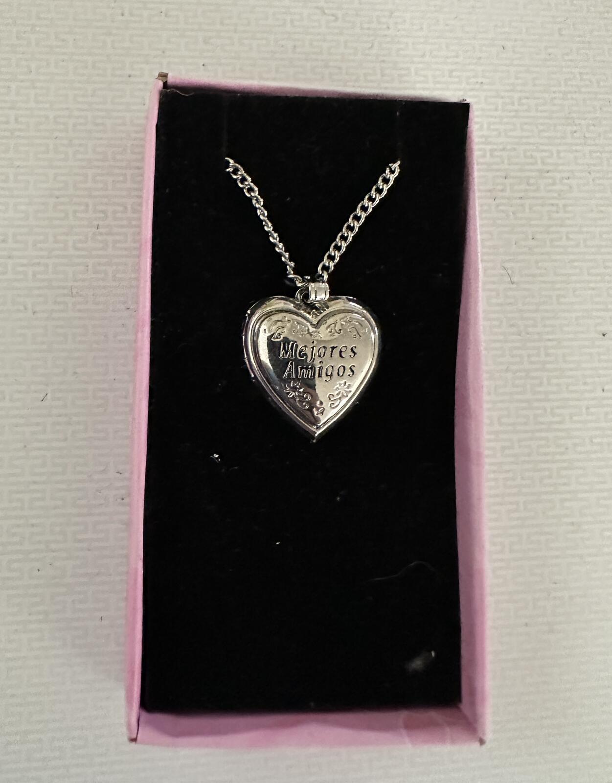 Love Lockets Silver tone Engraved Mejores Amigos Necklace