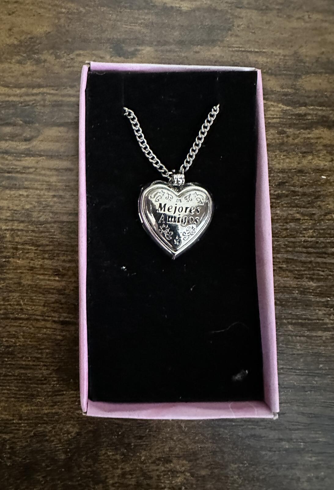 Love Lockets Silver tone Engraved Mejores Amigos Necklace