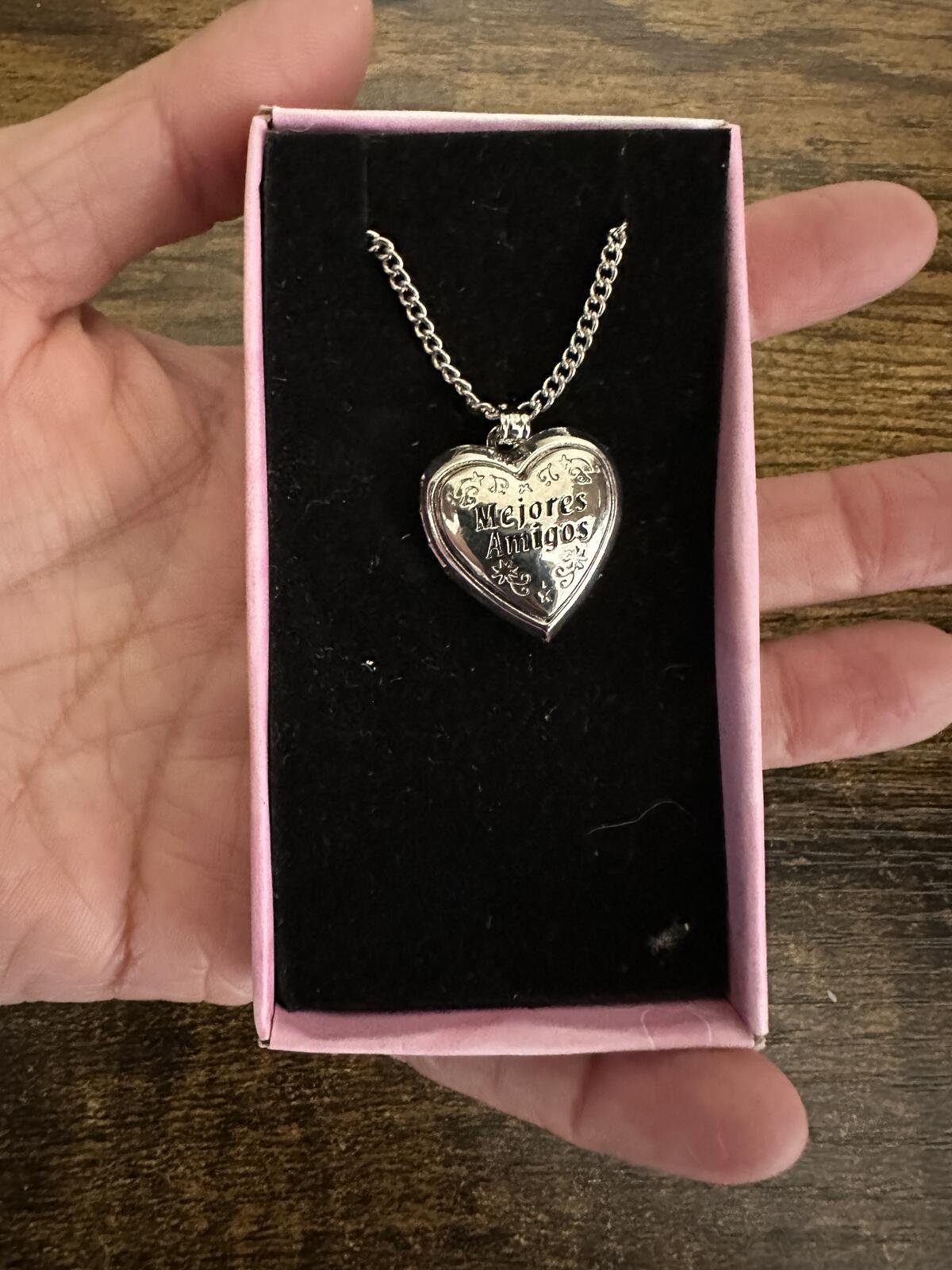 Love Lockets Silver tone Engraved Mejores Amigos Necklace