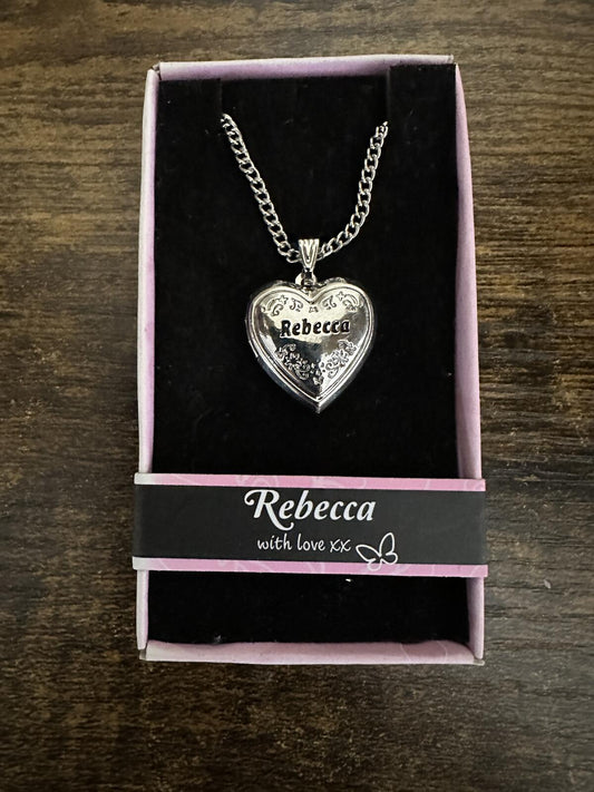 Love Lockets Silver tone Engraved Rebecca Necklace
