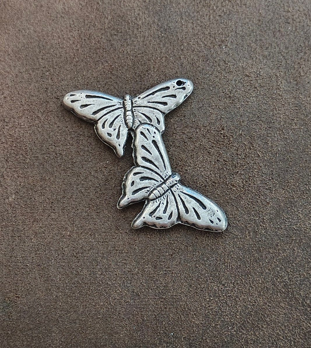 Vintage Style Silver Tone Double Butterfly Statement Component