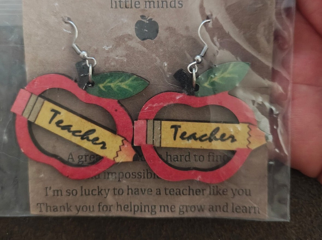 Lightweight Wooden Teacher Appreciation Dangle Earrings New