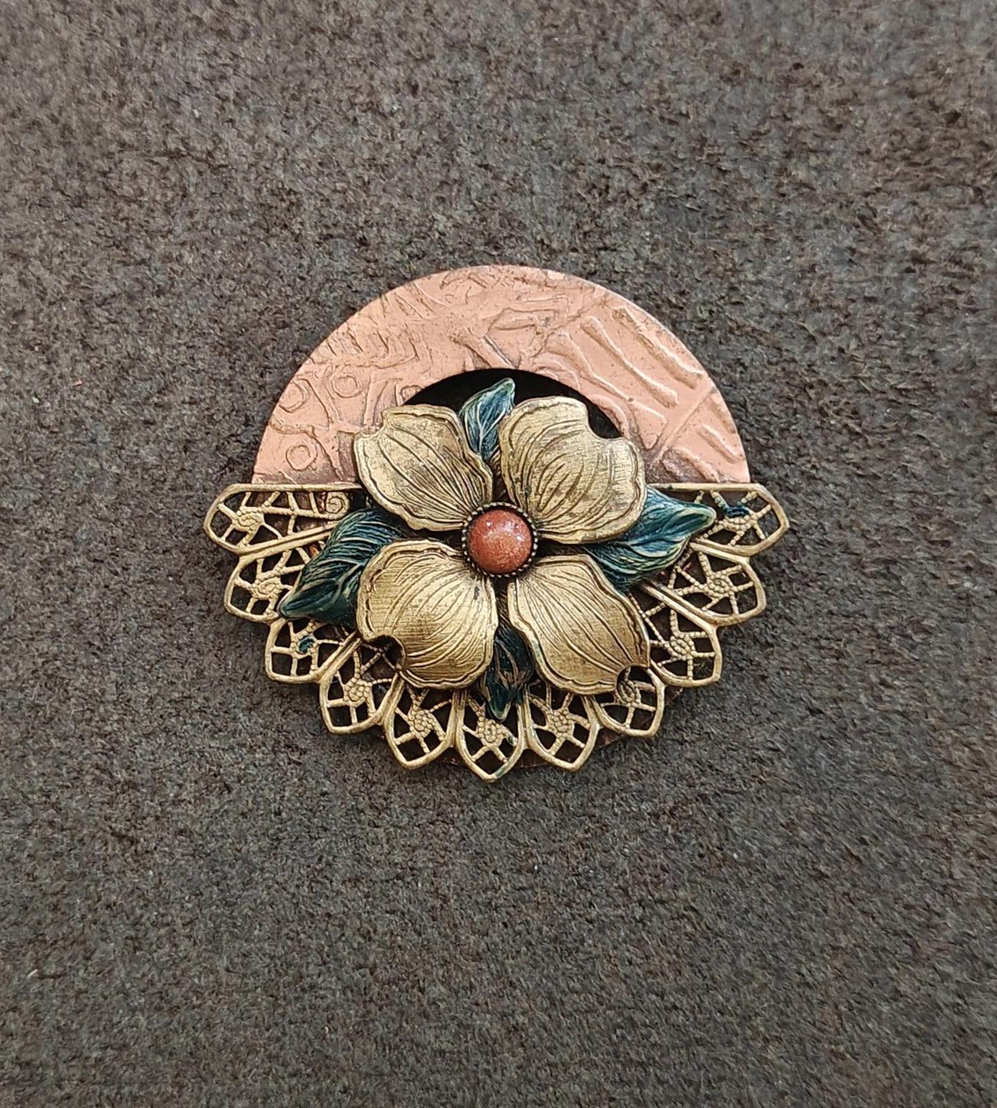 1980s Handcrafted Silver Forest Dogwood Brooch