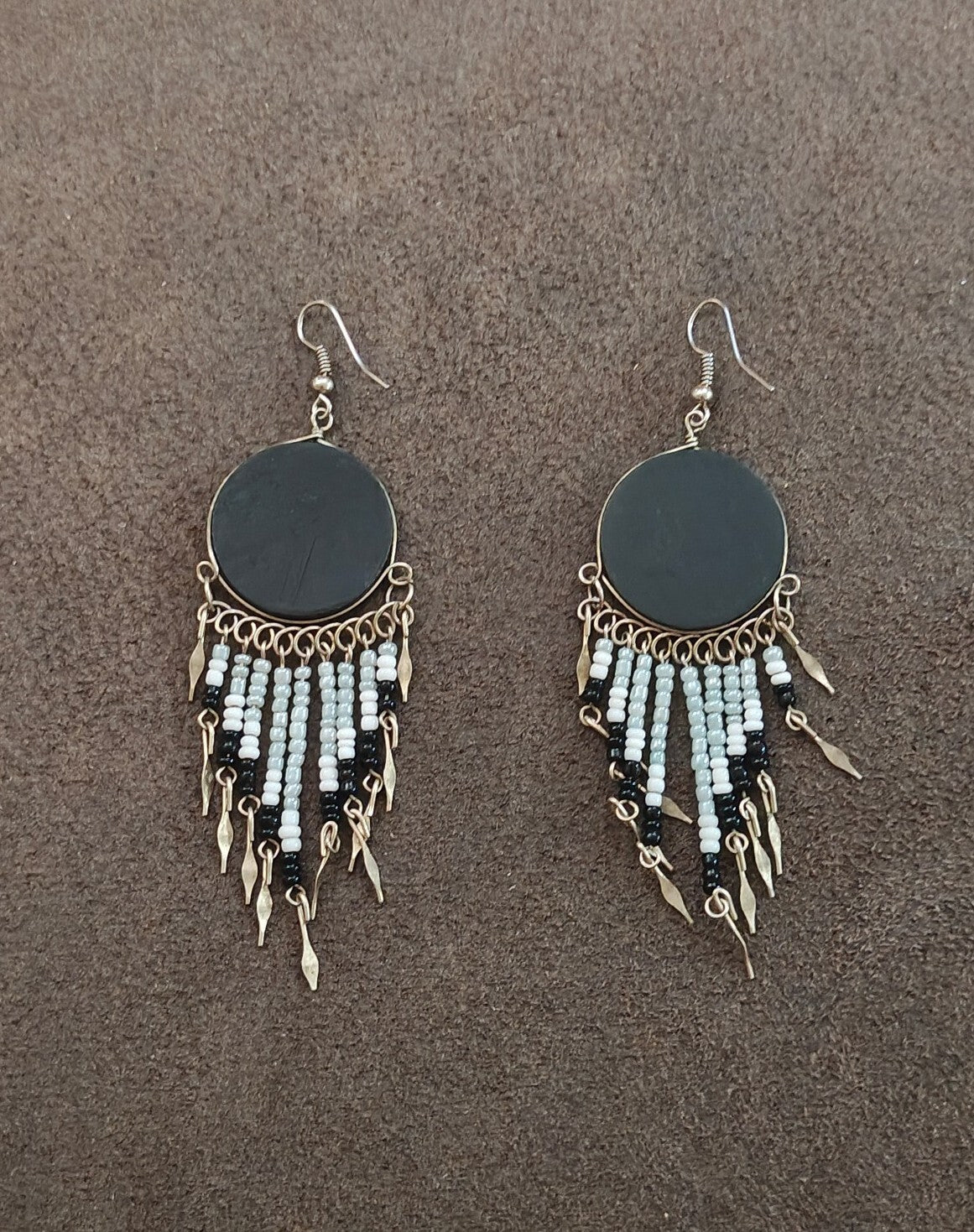 Native American Style Eagle Beaded Fringe Dangle Earrings