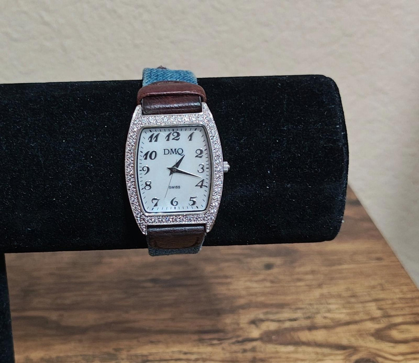 1990s DMQ Quartz Ladies' Swiss Watch With Crystal Accented Bezel