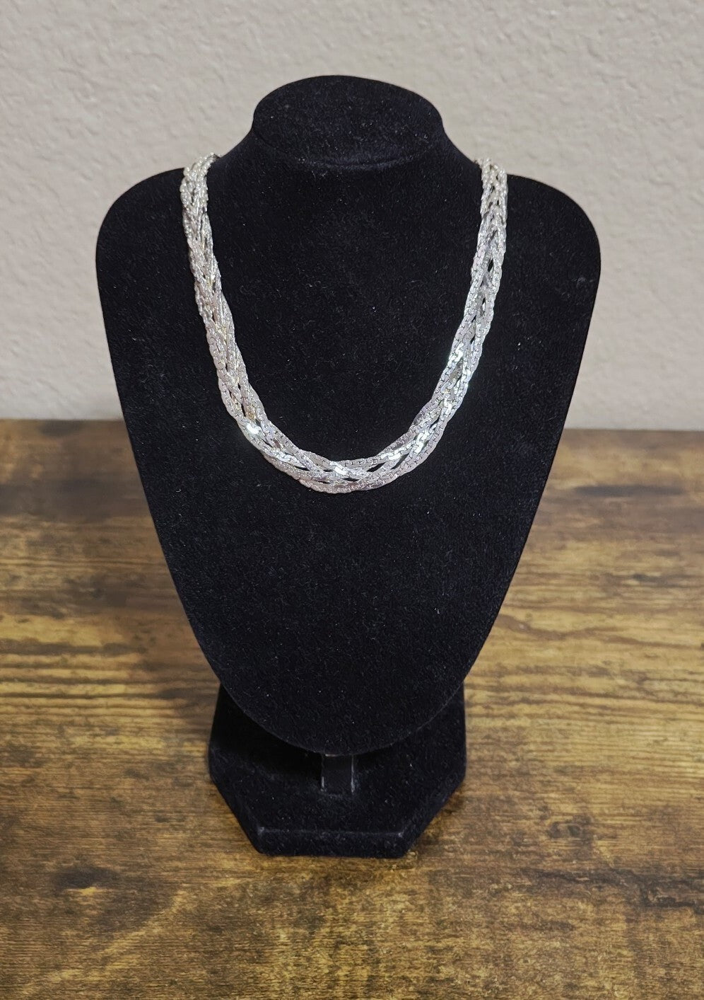 1980s Silver Tone Multi Strand Braided Herringbone Necklace