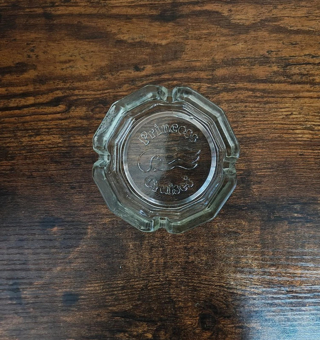 1970s Set of Two Princess Cruises clear Glass Ashtrays