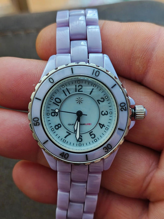 90's Isaac Mizrahi Live! Ceramic Purple Watch With Mother Of Pearl Dial