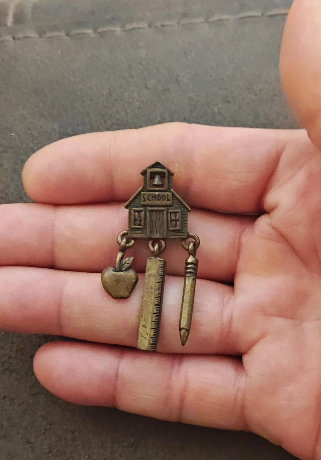 1980s JJ Jonette Teacher Theme Brass Dangle pin