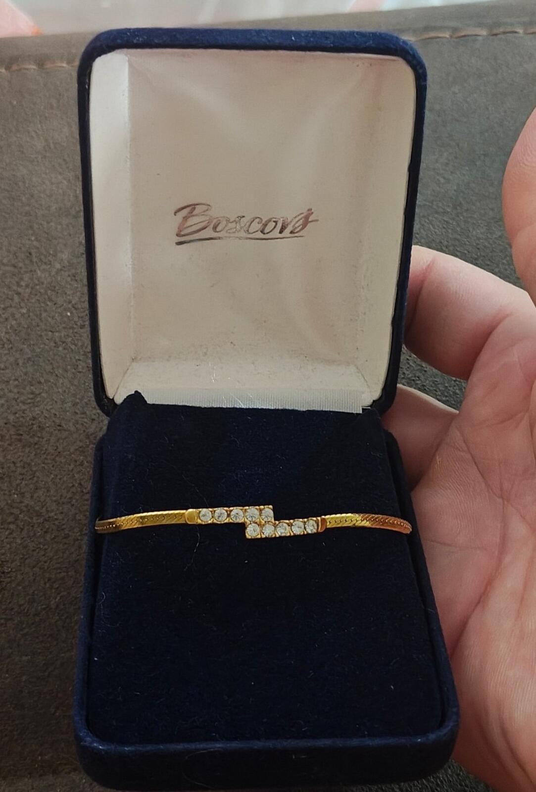 1970 Gold Tone Crossover Bypass Bar Bracelet With Crystal Rhinestone Accents