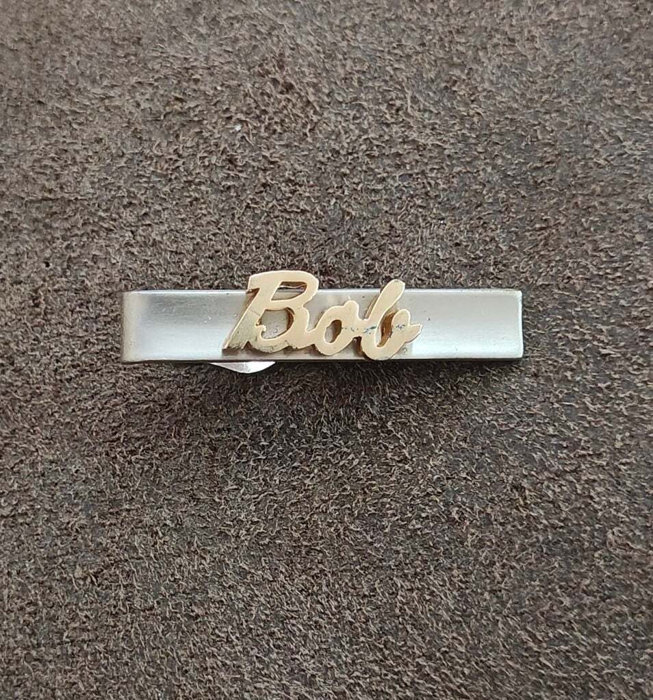 1950s/60s Rare Signed Swank Two Tone 3D Name "Bob" Tie Clip