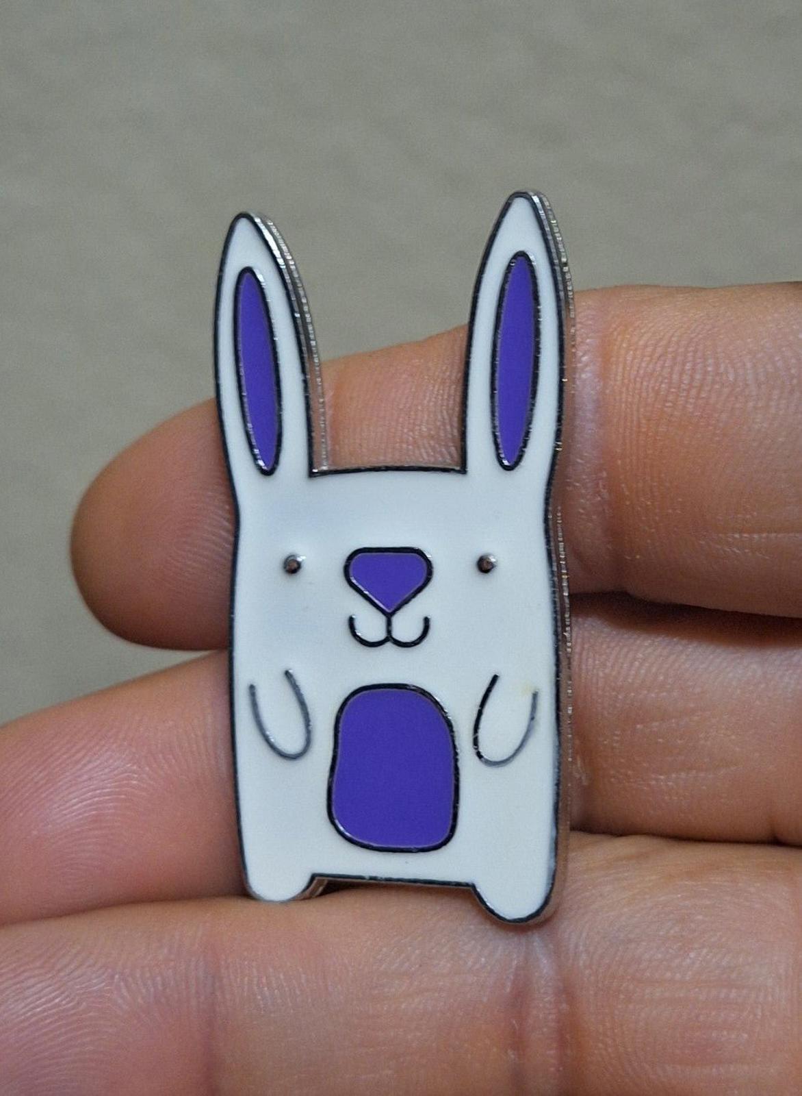 Adorable Colorful Jumbo Easter White Bunny Enamel Metal Pin.