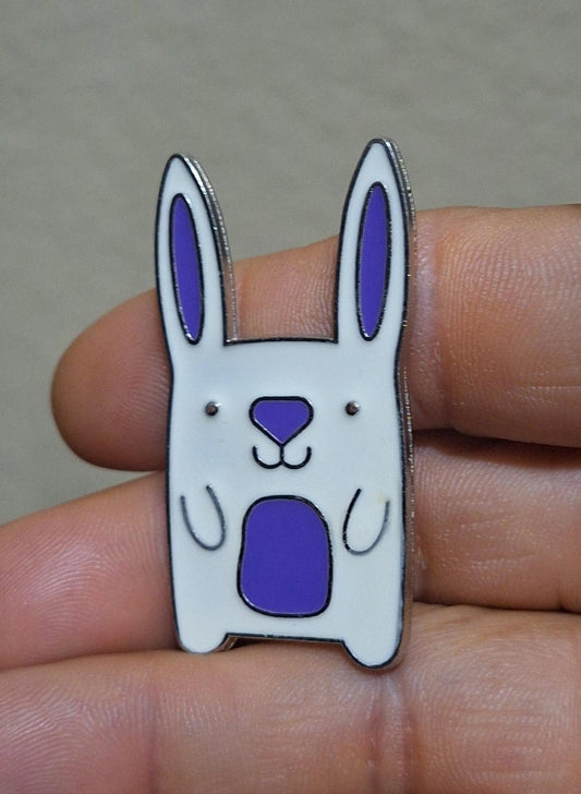Adorable Colorful Jumbo Easter White Bunny Enamel Metal Pin.