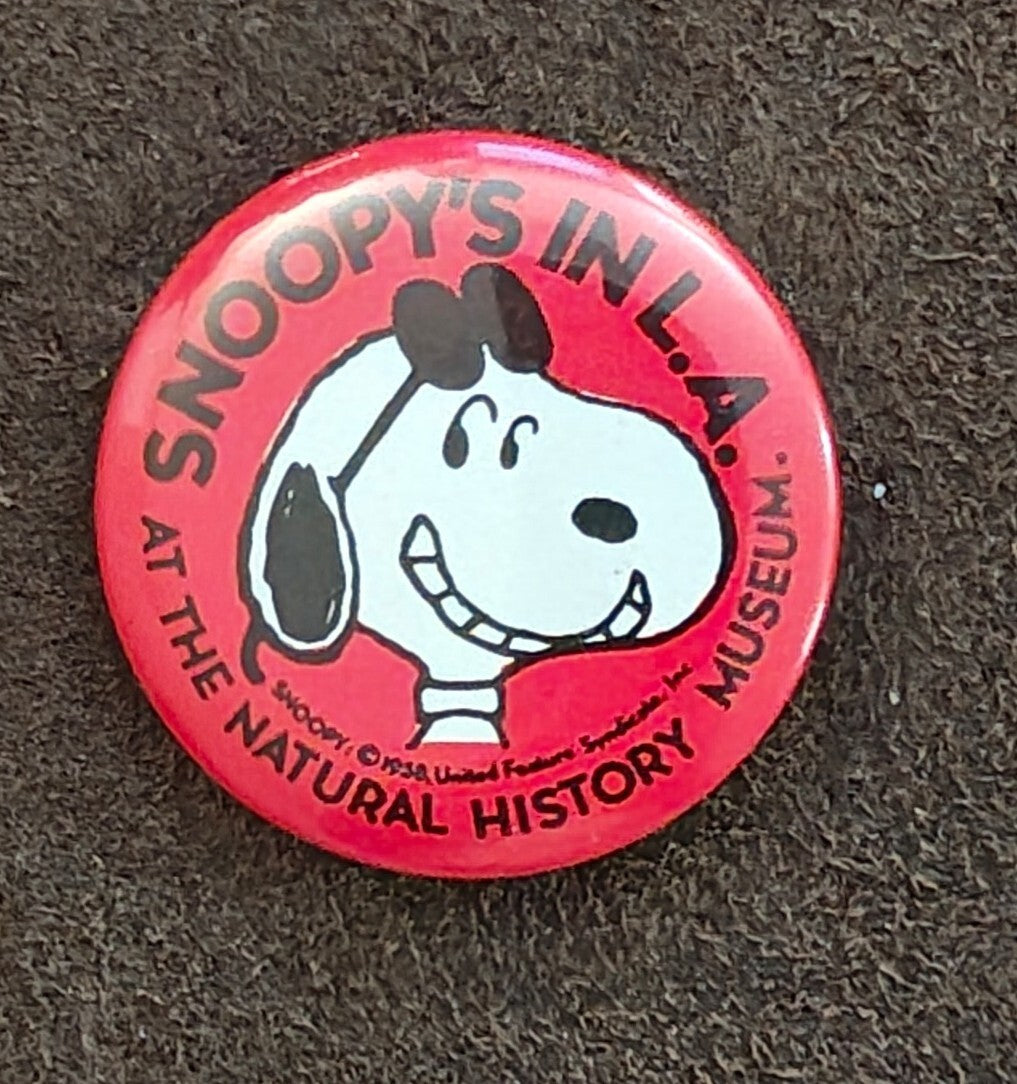 1980s Snoopy's In L.A. At The Natural History Museum Pinback Button