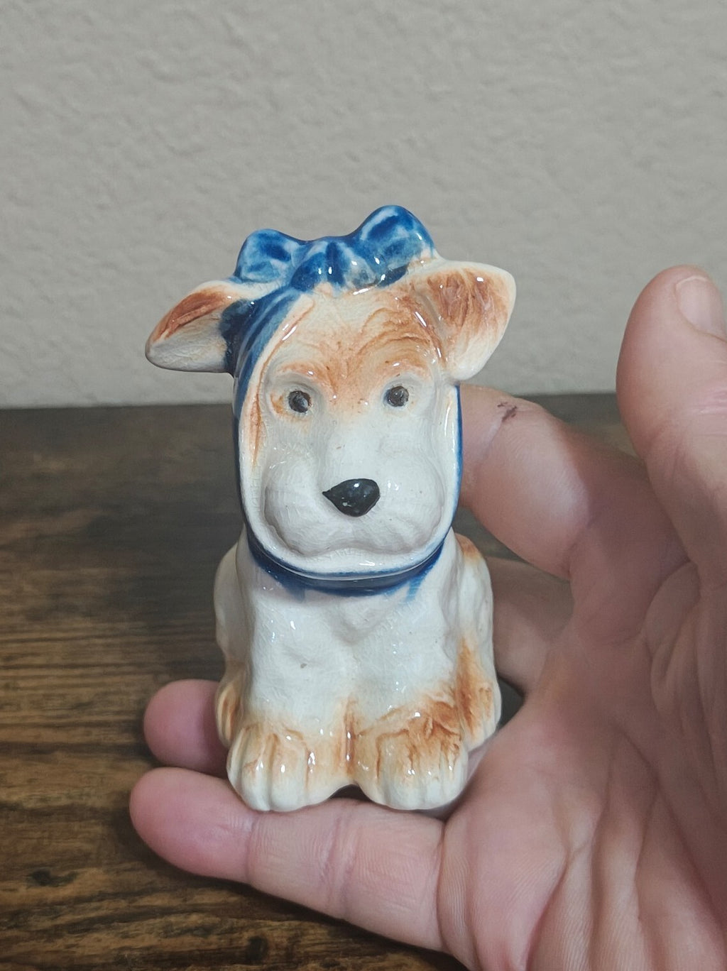 40s Made In Occupied Japan Porcelain Muggsy The Toothache Dog With Bow Figurine
