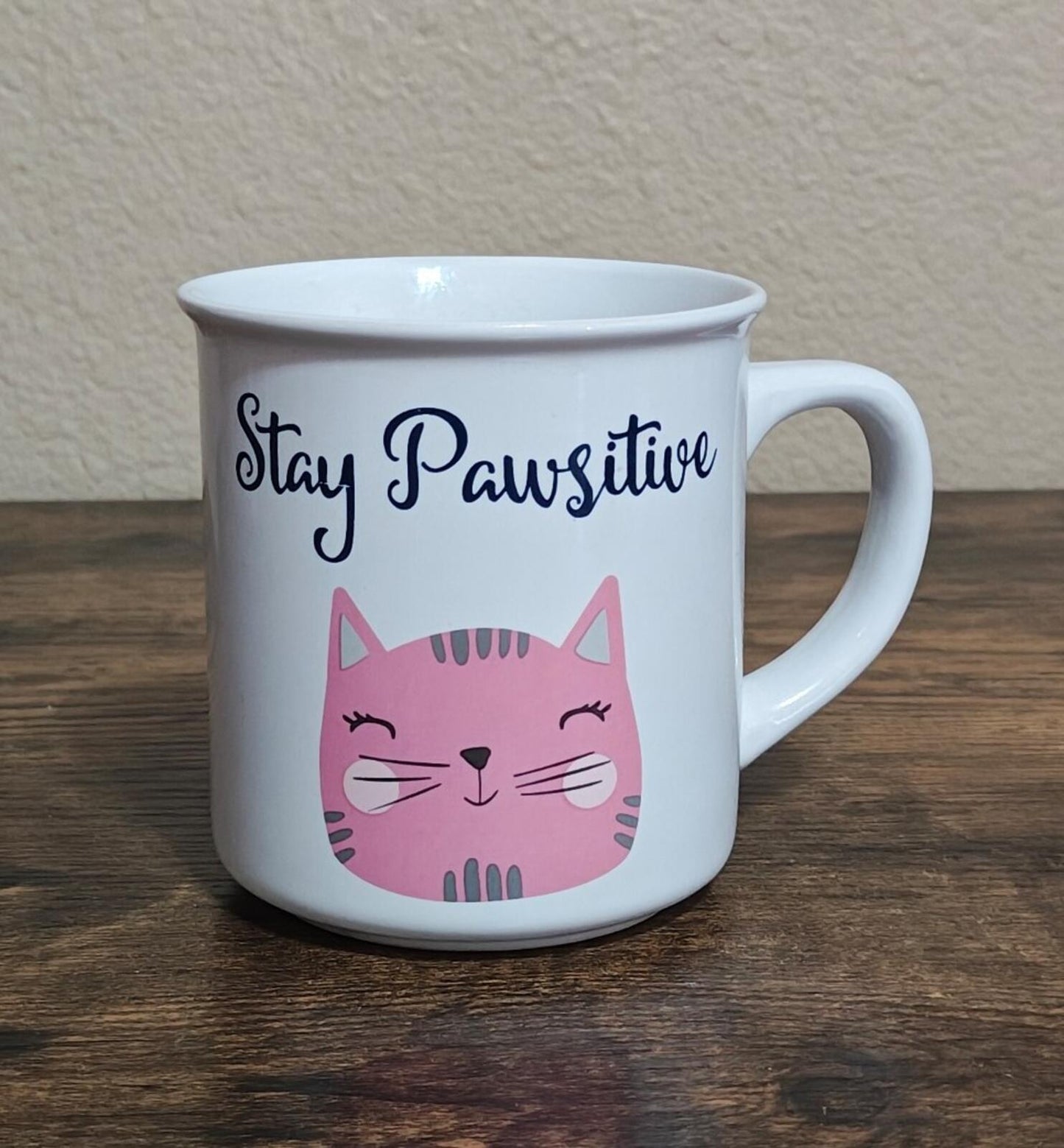 Stay Pawsitive Ceramic white & Pink Cat Mug