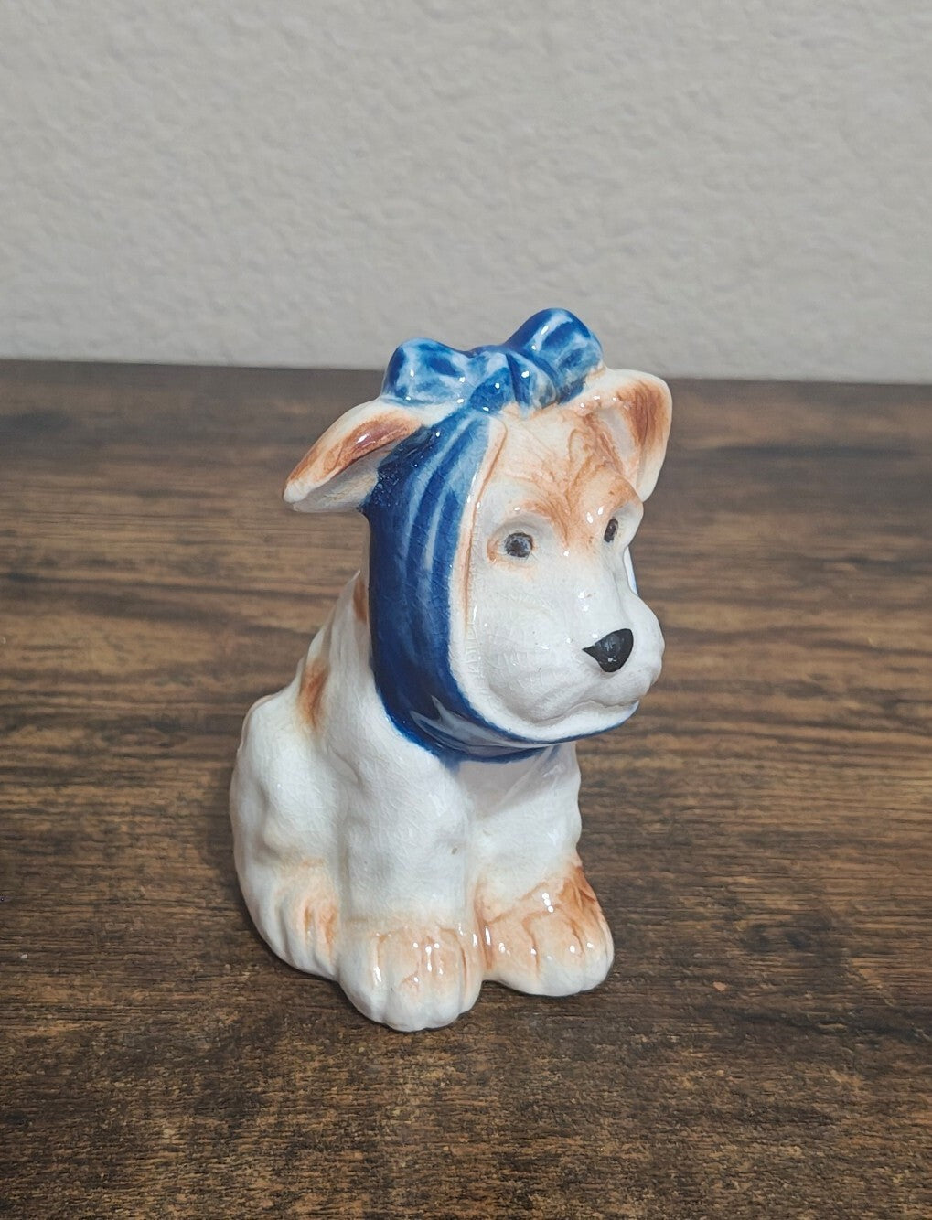 40s Made In Occupied Japan Porcelain Muggsy The Toothache Dog With Bow Figurine