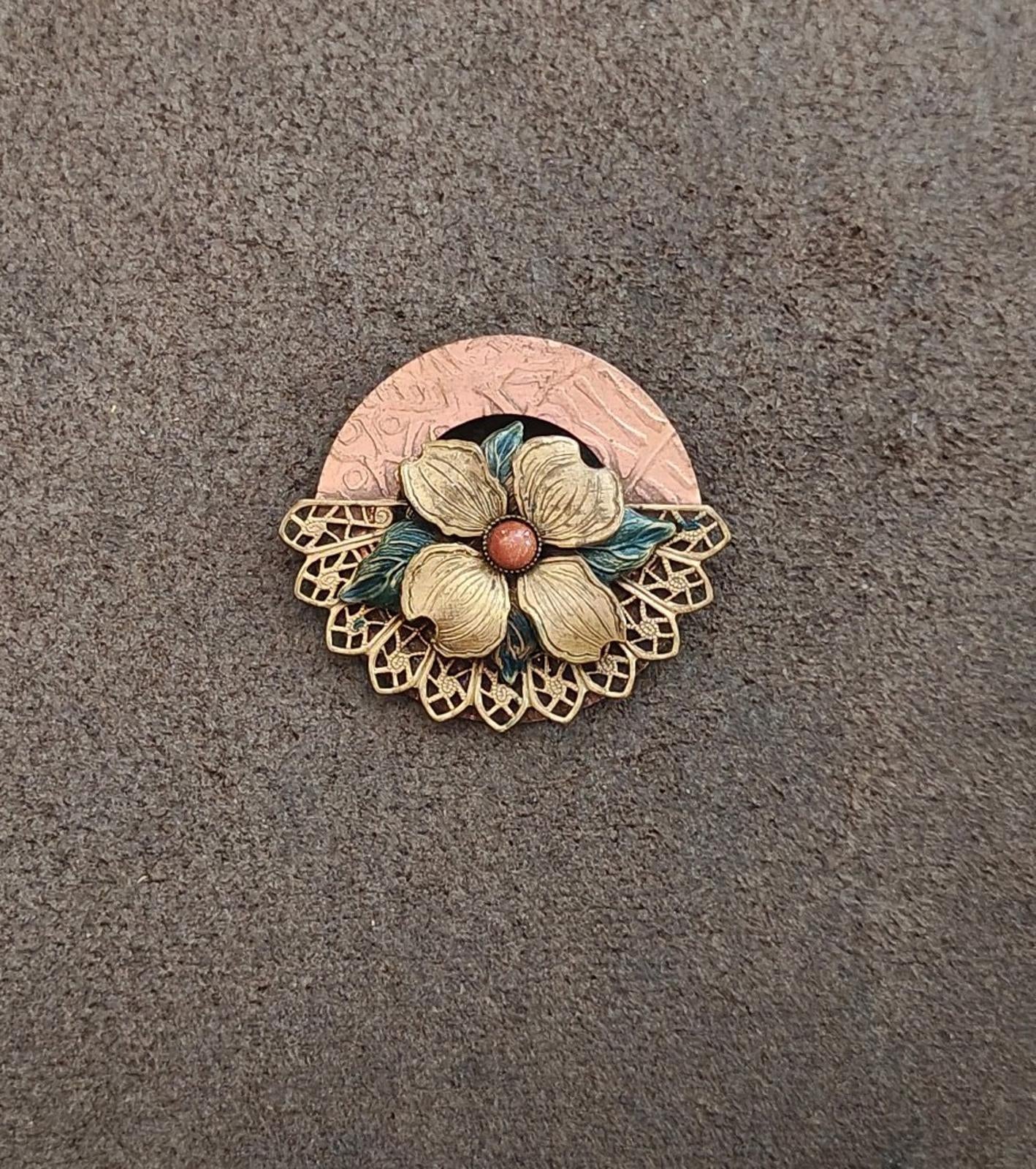 1980s Handcrafted Silver Forest Dogwood Brooch