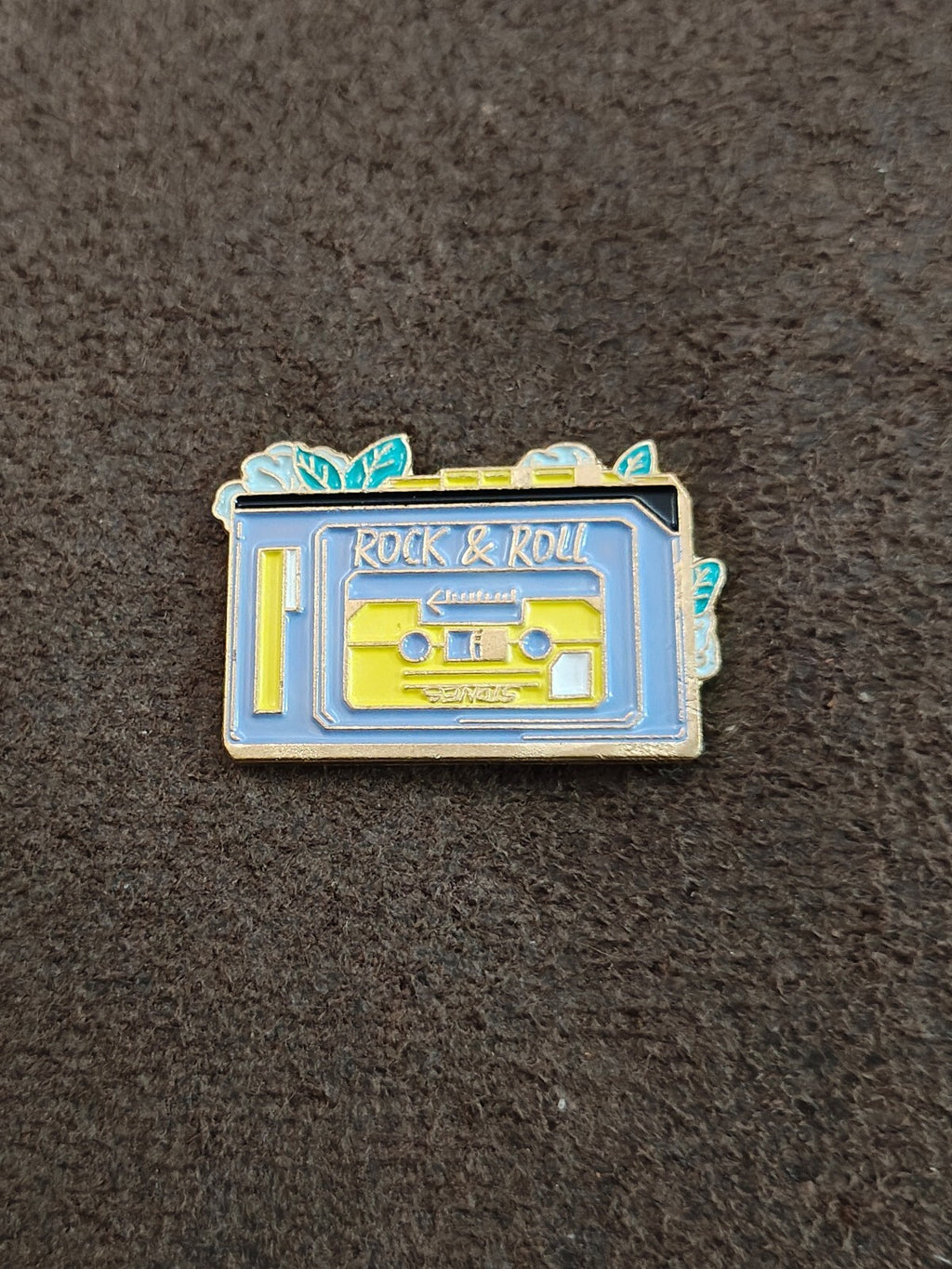 Retro Rock & Roll" Cassette Tape Gold Tone Enamel Pin