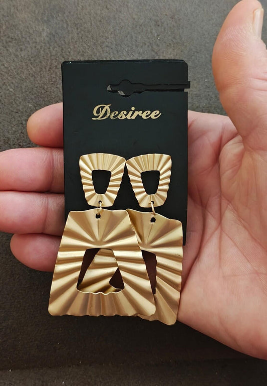 Gold Tone Desiree Brand Hammered Textured Statement Earrings New