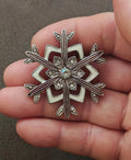 2000s Lia Sophia Silver Tone Snowflake With Iridescent Rhinestones Enamel Brooch