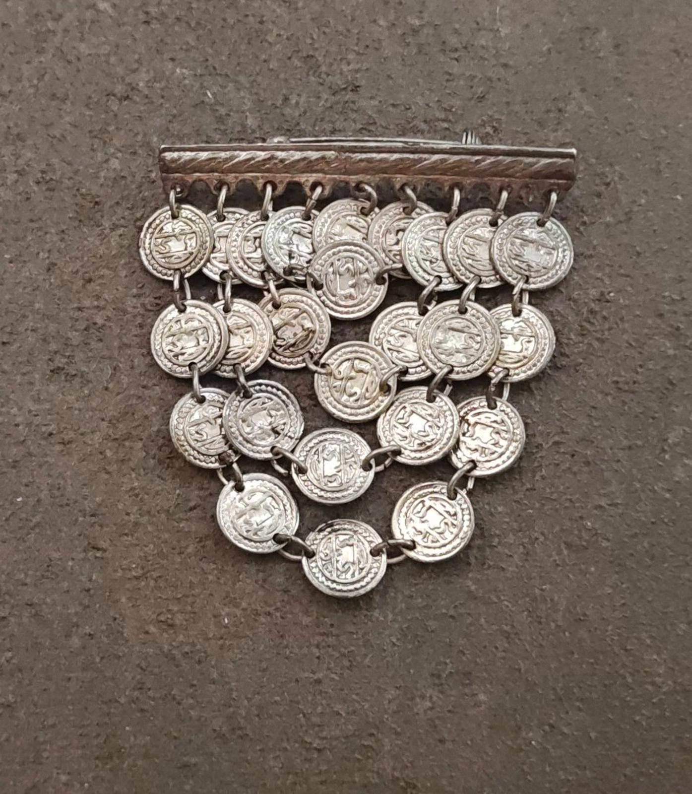 1950s/60s Silver Tone San Marino Coin Dangle Brooch
