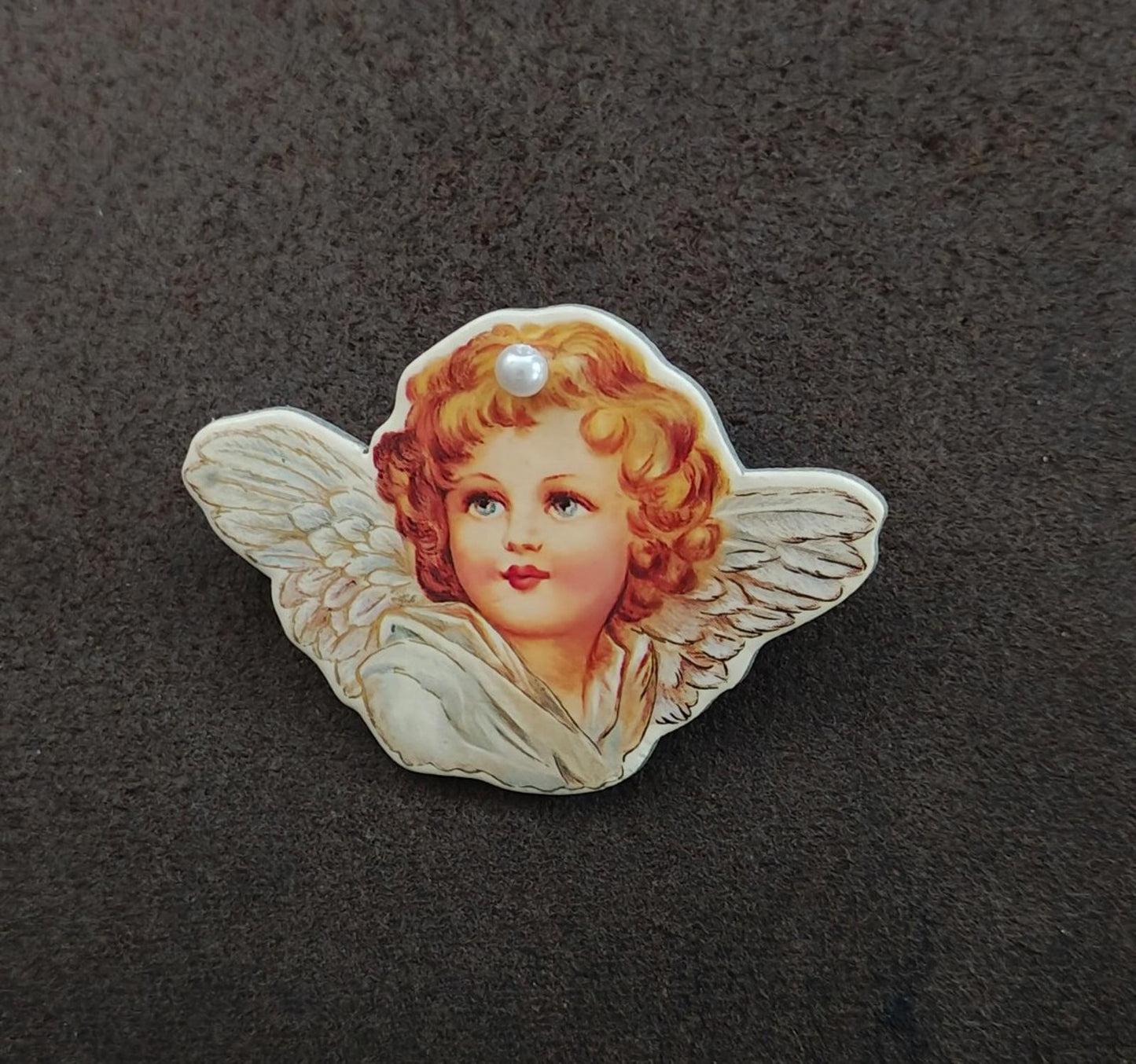 1991 B. Shackman Victorian Style Cardboard Angel/Cherub Die-cut Brooch
