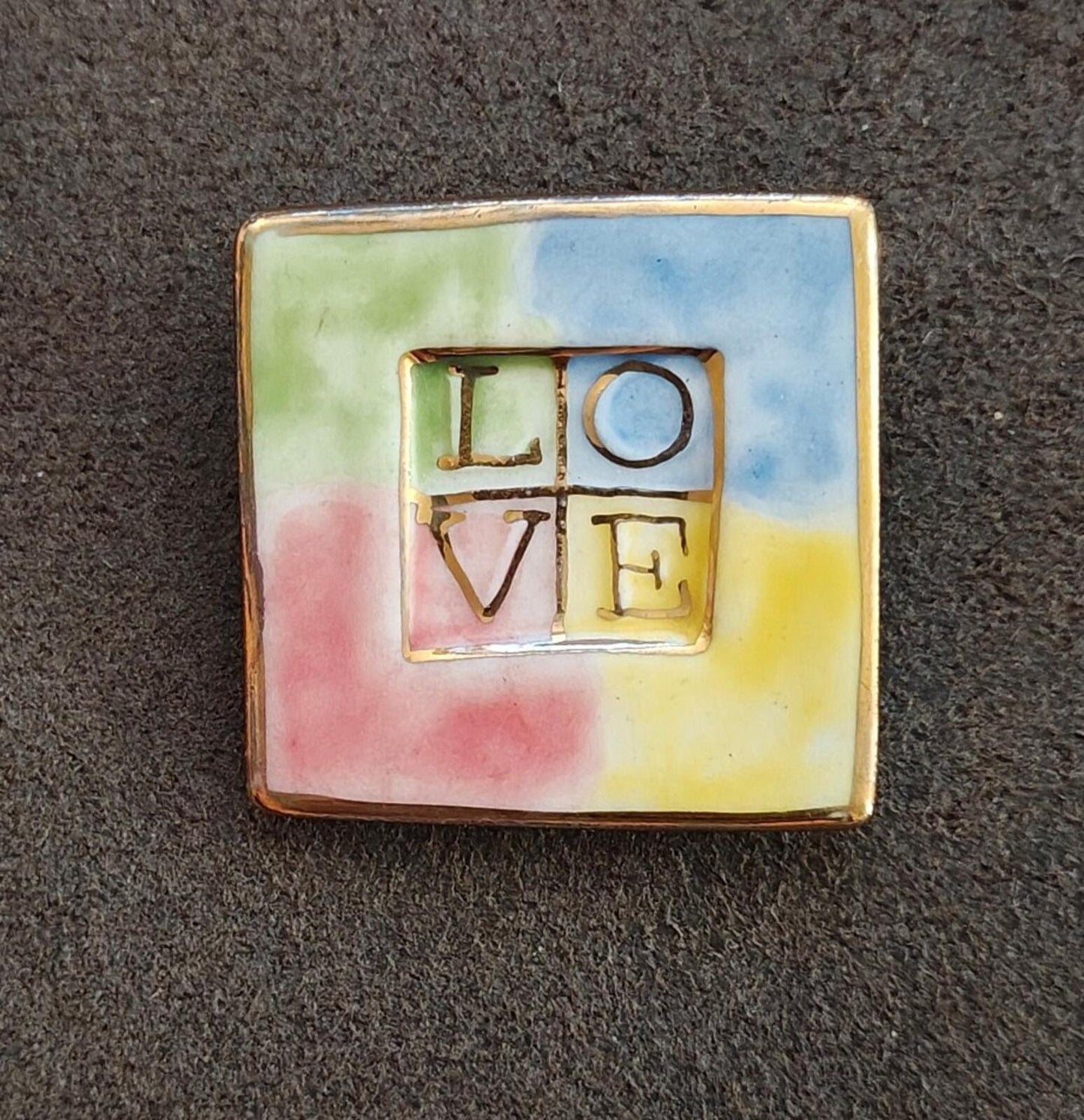 1980s Handcrafted Polymer Clay Slab Square Brooch