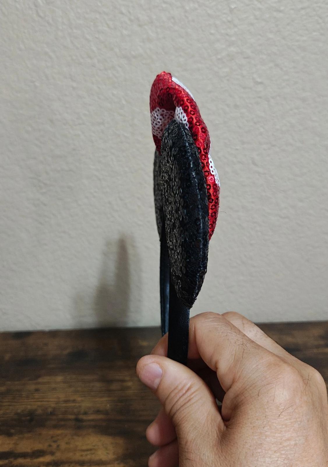 Cute Disney Parks Minnie Mouse Sequined Classic Black Red Bow Ears Headband.