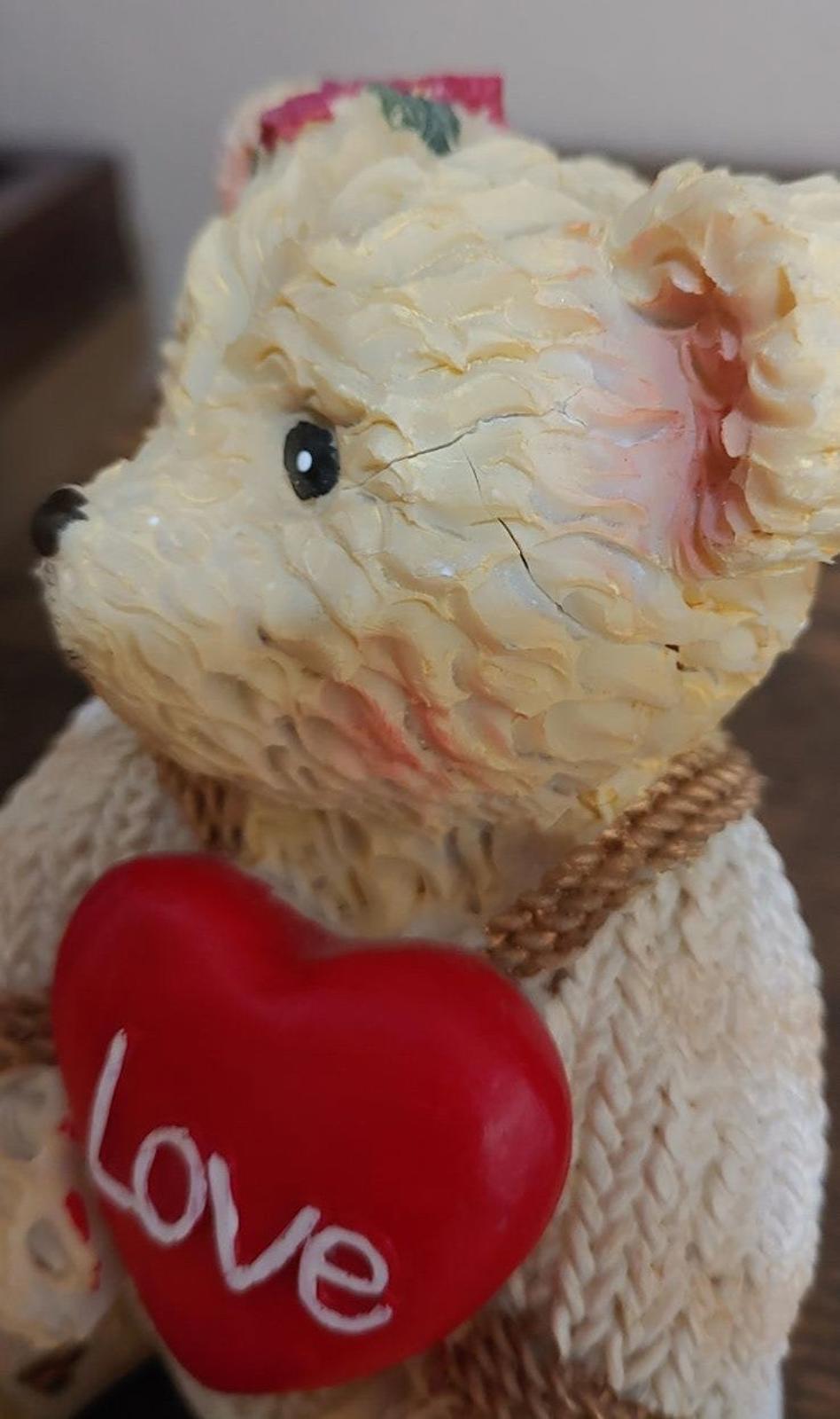 Resin Valentine Teddy Bear Holding Red Love Heart