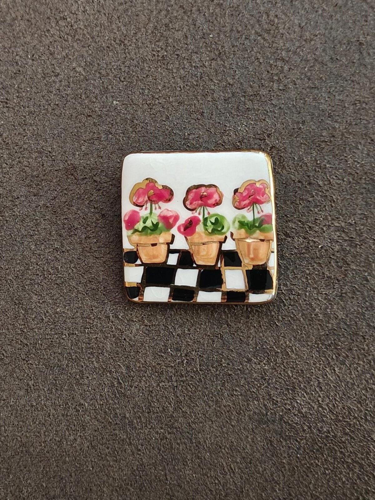 1990s Colorful Glazed Ceramic Flower Brooch