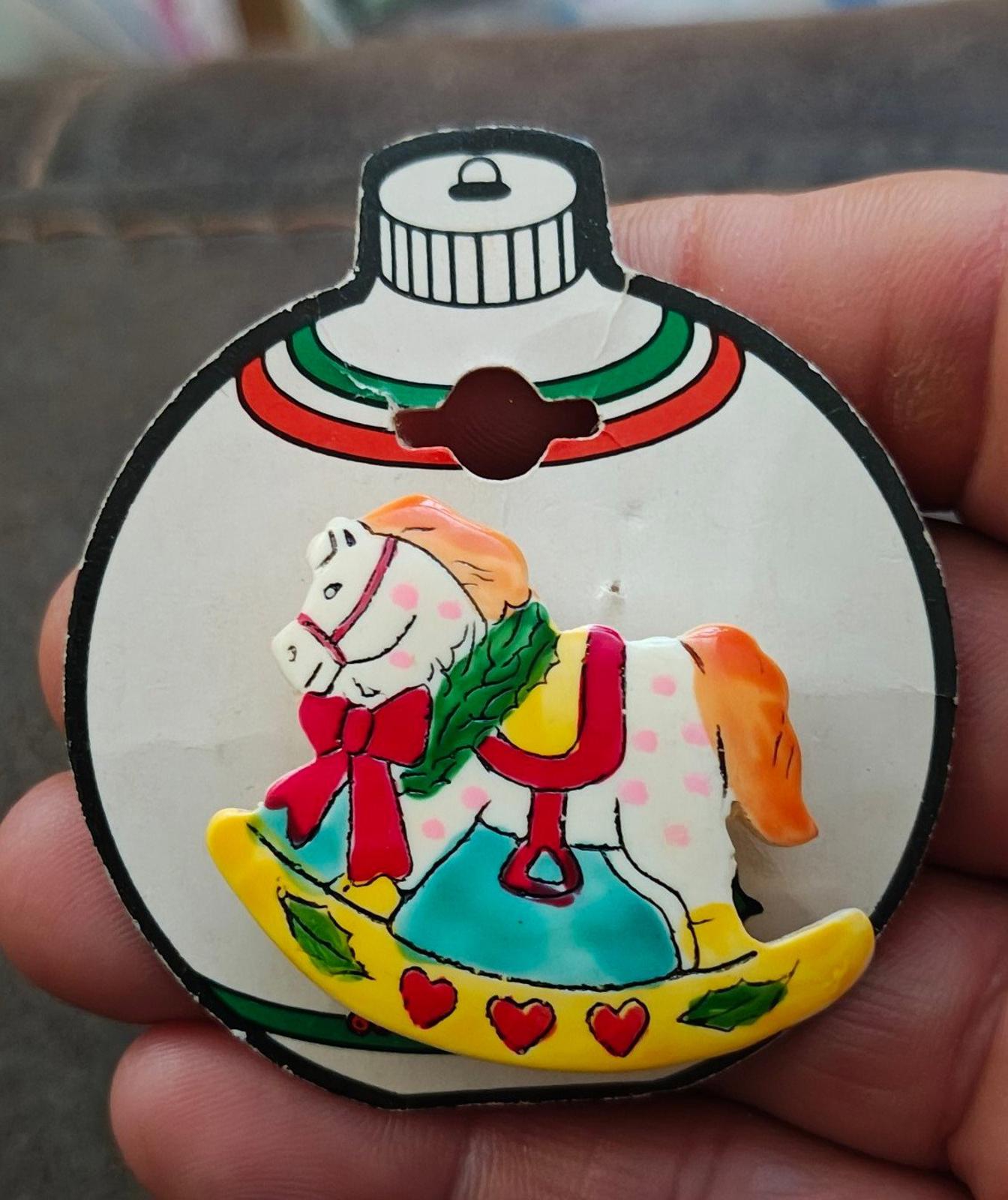 1980s Vintage Rocking Horse Holiday Plastic Pin Brooch New