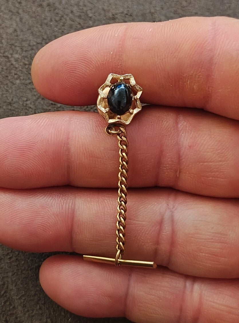 1950s/60s Gold Tone With Dark Cabochon Tie Tack