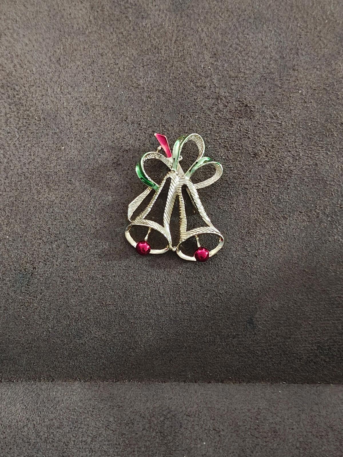 1960s Gerry's Christmas Bells Gold Tone Textured Brooch Pin