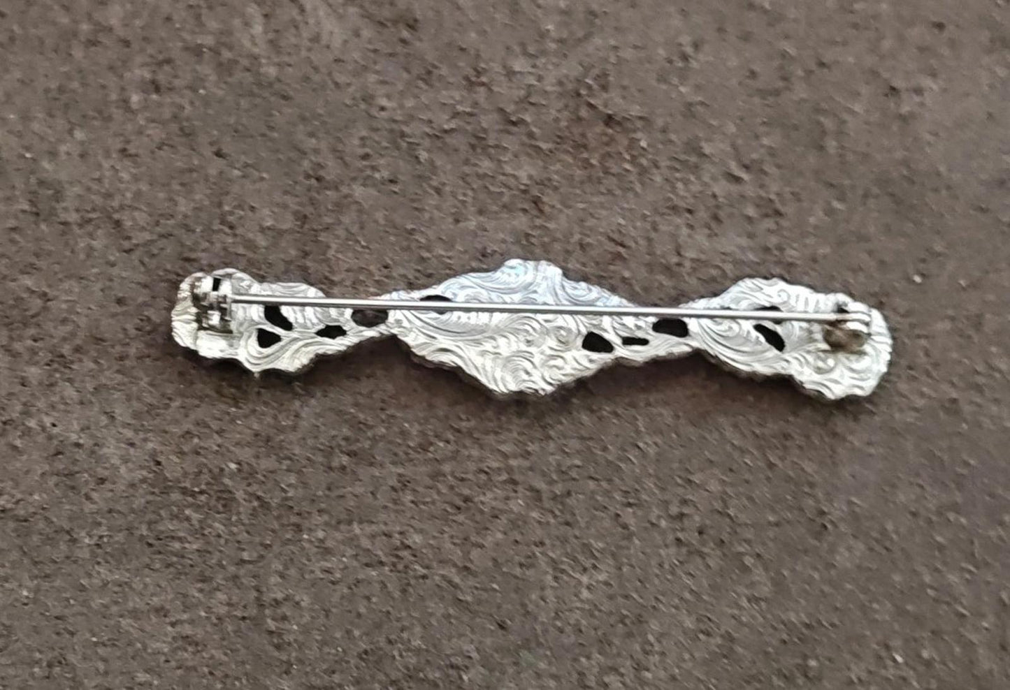 1960s Art Nouveau Floral Bar Silver Tone Enamel Brooch